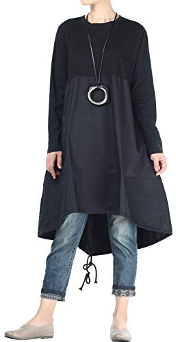 Vogstyle Vestido acampanado para mujer, blusa larga con dobladillo asimétrico y bolsillos laterales, Estilo 3, negro, L