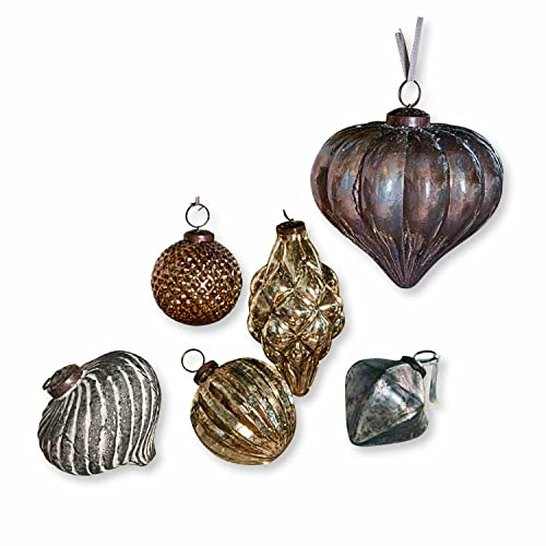 Loberon Weihnachtsschmuck Set Alva | Weihnachtsdeko Christbaumschmuck | Weihnachtskugeln Glas | Unterschiedliche Prägungen | 6 Stück