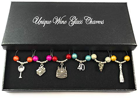Libby's Market Place 40th Birthday Gift Wine Glass Charms with Gift Box