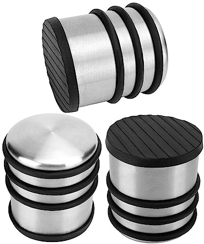 ZOENHOU 3 Pack Stainless Steel Door Stoppers, 1.25KG Weighted Heavy Duty Chrome Door Stopper with Silicone Rings, Metal Round Door Stoppers