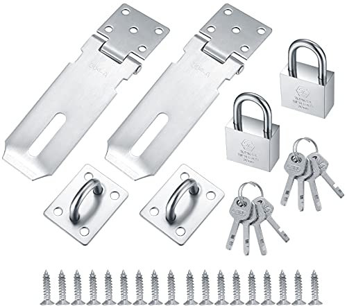 Edelstahl-Vorhängeschloss, Türriegel, Schlüssel und Schrauben für Holztore, Schlafzimmer- und Garagentore – 10,2 cm