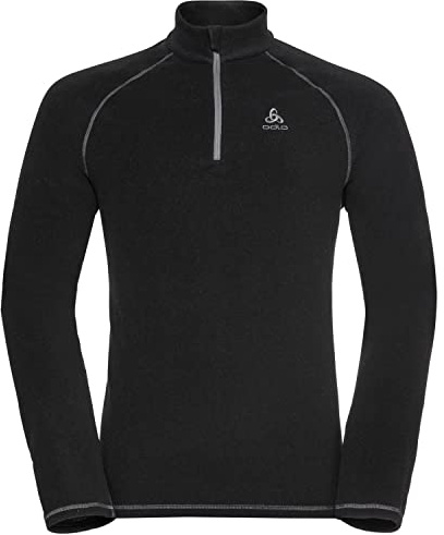 Odlo Fleecepullover für Herren Rigi | Schwarz | Größe L | Midlayer mit Halbreißverschluss | Langarm Wandershirt