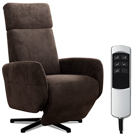 Cavadore TV-Sessel Cobra mit Motoren + Akku / Fernsehsessel mit Liegefunktion, Relaxfunktion / Mit Fernbedienung / Sternfuß, belastbar bis 130 kg / 71 x 110 x 82 / Lederoptik, Dunkelbraun