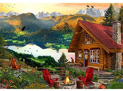 Yingxin34 Puzzle 5000 Teile, Hütte am Berg Impossible Puzzle, Geschicklichkeitsspiel für die ganze Familie, farbenfrohes Legespiel, Erwachsenenpuzzle ab 14 Jahren-61.61x41.53 Zoll (156.5 x 105.5cm)