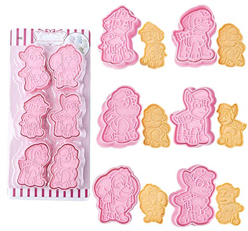 YongHang Juego de 6 cortadores de galletas 3D para niños cortadores de galletas reutilizables pan decoración de pasteles fiesta de cumpleaños para niños horneado de bricolaje (Dog)