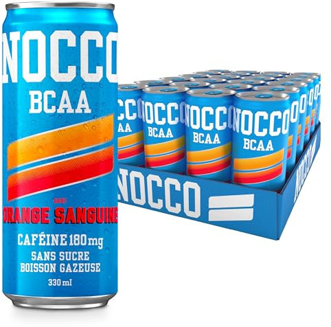 NOCCO Boisson énergissante goût Orange sanguine, 180 mg caféine 24x330ml Boissons énergétiques, Sans Sucre BCAA (Blood Orange Del Sol)