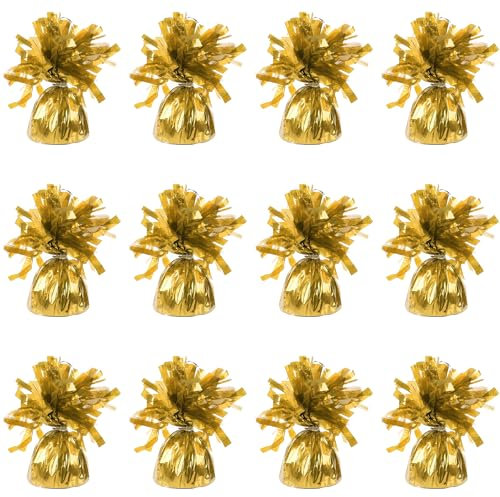 Foil Balloon Weights for Helium Balloons in Gold Foil - 12x 160g Heavy Balloon Weights Birthday Party Wedding Celebration Décor with Tassles