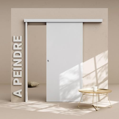 Porte Coulissante avec Rail - Prépeinte Plane 93 cm - Avec butée
