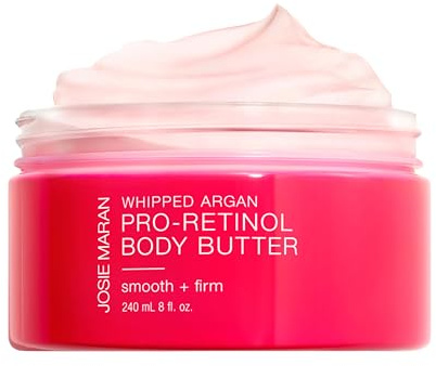 Josie Maran Whipped Argan Pro-Retinol Body Butter - Ultra-Hydrating Retinol Body Cream with Air-Whipped 100% Pure Argan Oil - Smooth, Soothe & Improve the Look of Fine Lines - Unscented (8 Oz)