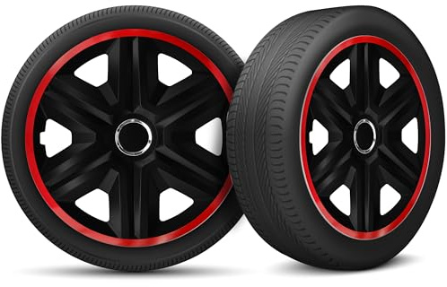 Radkappen 15 Zoll Radzierblenden 4er Set passend für alle Stahlfelgen - Einstellbarer Sicherungsring - Schwarz Rot