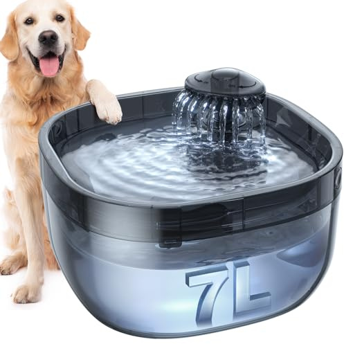 7L/1.8Gal Dog Water Fountain for Large Dog, FEELNEEDY Dog Water Bowl Dispenser Pet Water Fountain, Water Dispenser for Dogs with Ultra Quiet Pump for Multiple Pets with 3 Filters (FN-W05, Clear Blue)