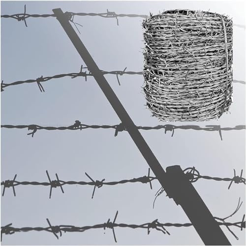 CINVSERW Alambre De Espino, Rollo De Alambre De Púas Alambre De Acero Sólido con Alto Contenido De Zinc Diámetro del Cable 1,8 mm Alambre De Púas Fácil De Doblar Patio O Manualidades (200m)