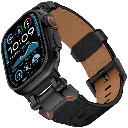 WINGLE 49 mm, 46 mm, 45 mm, 44 mm, 42 mm (Series 3 2 1) compatible avec les bracelets Apple Watch, bracelet en cuir véritable robuste avec connecteur en métal pour iWatch Ultra 3 2 1/Series 11 10 9 8