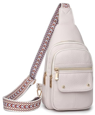 Myhozee Brusttasche Damen Sling Bag, Vegan Leder Crossbody Bag Klein Schultertaschen Crossover & Rucksack Vintage Umhängetasche für Outdoorsport,Wandern, Radfahren,Reisen weiß
