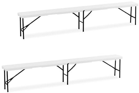 Relaxdays Bierbank 2er Set, klappbar, Kunststoff, Stahl, Campingbank, Balkon & Garten, HxBxT: 43 x 240 x 30 cm, weiß