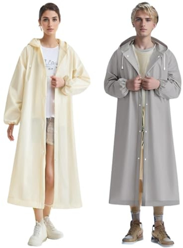 2 pezzi Poncho Impermeabile, Poncho Antipioggia Giacca Cappotto da Pioggia Eva Unisex Riutilizzabili Poncho Raincoat Portatile Mantella Antipioggia, Uomo e Donna, per Trekking, Pesca, Concerti