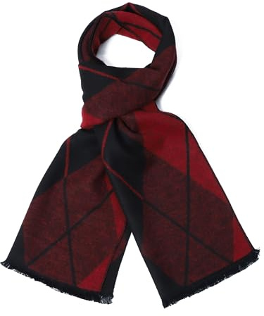 sy soul young Herren Herbst Baumwolle kariert Schal- Winter Jungen Warm Lange Scarf mit Luxuriöse eschenkbox(Roter schwarzer Diamant)