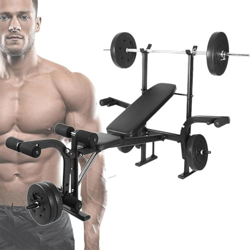 Mixtric 4-In-1-Hantelbank-Set, Hantelbänke Für Das Fitnessstudio Zu Hause, Verstellbares Trainingsbankdrück-Set, Curl-Pad Und Beintrainer, Für Ganzkörper-Krafttraining,Schwarz