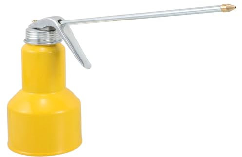 VINTORKY Pompe Portable Manuelle pour Huile avec Réservoir en Plastique et Métal, Burette à Huile Jaune Polyvalente pour Usage Maison et Extérieur, Outil de Lubrification Fiable
