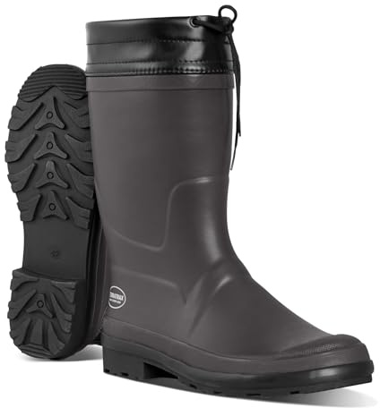 TerraTrax Men’s Natural Rubber Rain Boots – 100% Waterproof Fishing & Deck Boots with Breathable Cotton Lining – Anti-Slip Mid-Calf Mud Boots for Farming, Gardening & Heavy Duty Work Black&size 10
