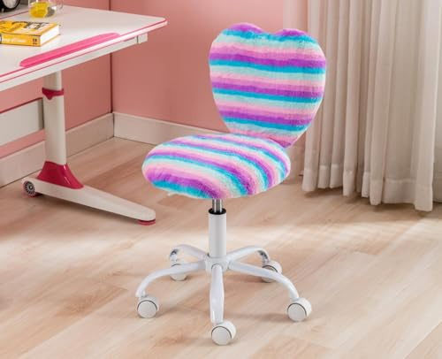Ya-Home Silla de Escritorio Infantil Giratoria Silla de Niños con Respaldo Forma de Corazón,Silla de Oficina Altura Ajustable Silla Computadora de Juvenil para Dormitorios/Estudios,Arco Iris