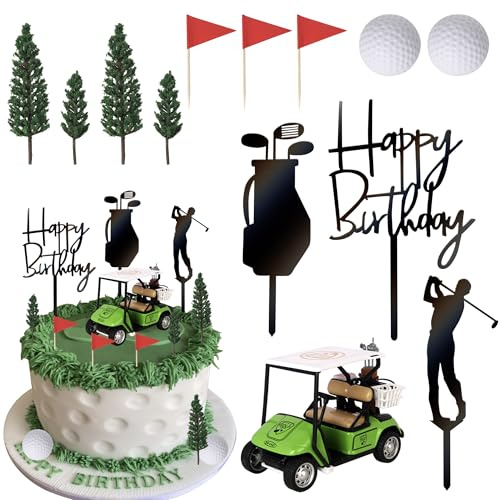Xsstarmi 13 Pack Golf Cake Topper 3D Golf Ball Golfers Acrylic Cake Pick Golf Cart Cake Decorations for Golf Theme Baby Shower Happy Birthday Party Cake Decoration Supplies Green