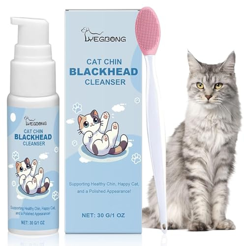 Meemion Kit De Cuidado del Acné para La Barbilla De Gato,30 G con Cepillo De Limpieza para El Acné,Crema para El Acné Y El Acné De Gatos,Elimina Suavemente Los Puntos Negros Causados por Dietas