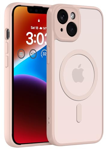 ORDA für iPhone 14 Hülle, Kompatibel mit MagSafe, Rosa | Vollständiger Kameraschutz, Stoßfest Kratzfest Haltbarkeit, Transluzente Rückseite, Matt Magnetische Handyhülle