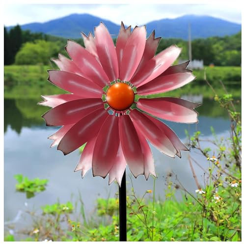 Hazomeu Windmill 59in Wide, 13in High, Garden Wind Mill Large for Yard Landscape Decoration,Pink