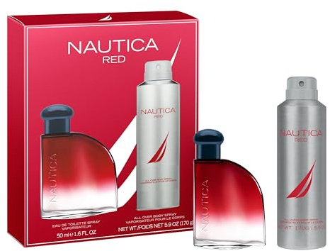 Nautica Color Red 1.6 fl oz EDT + 5.9 oz Deodorizing Body Spray, Aromatic Fougere, Notes of Black Pepper, Lavender and Rosemary, Men's Fragrance, Long Lasting, Everyday Fragrance