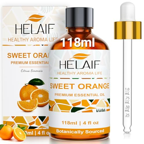 HELAIF Aceite Esencial de Naranja Dulce de 118 ml -4OZ Prensado en Frío con Gotero Ideal para Difusor Cuidado de la Piel Iluminadora Limpieza del Hogar Oficinistas y Estudiantes