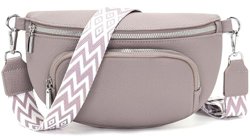 Rorimyth kleine Bauchtasche Damen Grau lila umhängetasche Damen klein Veganes Leder gürteltasche Handtasche Crossbody Bag