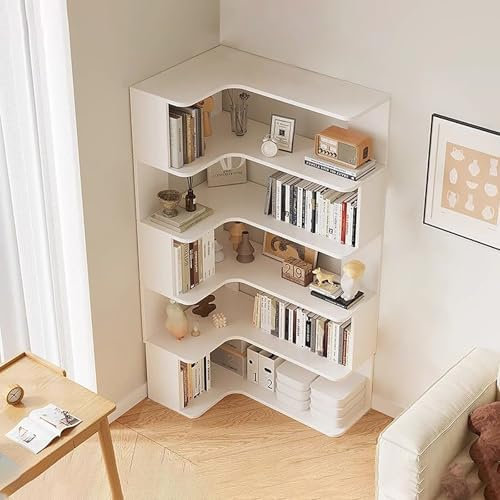 6-Tier Corner Bookshelf, Modern Tall Bookcase with Anti-Drop Panel, L-Shaped Etagere Shelf, Freestanding Display Rack for Home Office and Living Room Storage Organizer