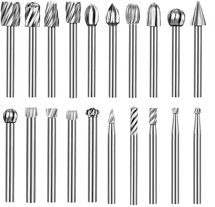20 Pièces Fraises Rotatives HSS 3 mm Tige, Fraises en Carbure Compatible avec Dremel, Embouts Outils Rotatifs pour Sculpture Bois Gravure Métal Meulage Polissage Perçage Coupe Travail