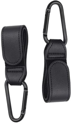 Kinderwagen Haken,2 Stück Taschenhalter Kinderwagen Leder Style,Universelle Anhänger für Kinderwagen,5 Kg Belastbarkeit Pro Babywagenhaken,Klettverschluss Haken Kinderwagen Haken(Schwarz)