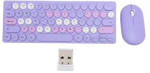 FAUOSWUK Tastiera Wireless e Mouse, Tastiera retrò a 2,4 GHz e Combinazione di Mouse da 1200 Dpi con Ricevitore, Sonno Automatico per Computer, Laptop, PC (#3)