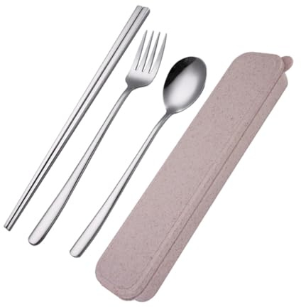 ELAYARD 4 Posate in Inossidabile con Forchetta Cucchiaio Bacchette e Custodia Portatile Utensili Compatti per Ufficio Picnic e