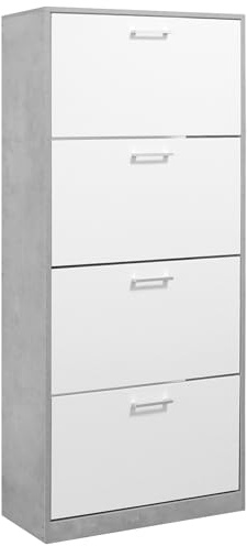 IlGruppone Scarpiera in Legno con Ante A Ribalta Armadio Salvaspazio Disponibile 3/4 Ante Vari Colori PortaScarpe Alto Stretto Ingresso Corridoio Scarpiere - Grigio - 4 Ante