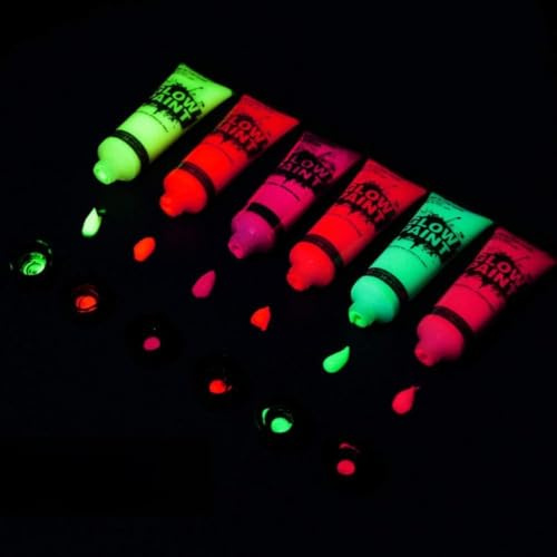 LUCKDANO 6 Stück UV-Schwarzlicht-Gesichts- und Körperfarben – Waschbare, Ungiftige, Langlebige Bunte Körperfarben für Festivals, Halloween, Nachtclubs und UV-Beleuchtungspartys (Sortierte Farbe)