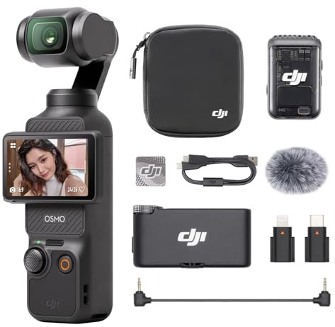 DJI Bundle Audio Osmo Pocket 3 avec Mic 2 (1 TX + 1 RX), caméra vlog de Poche avec nacelle, capteur CMOS 1 Pouce et 4K/240 IPS, stabilisation sur 3 Axes, Zoom 2× sans Perte de qualité