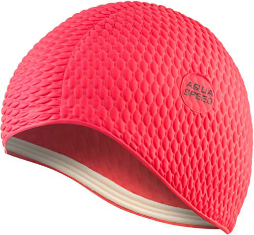 Aqua Speed Badekappe Noppen | Schwimmkappe Latex Damen Mädchen | extrem Dehnbare Badehaube für Lange Haare | Bathing Cap for Long Hair | rote Schwimmhaube | Latexkappe | rot 31 | Bombastic