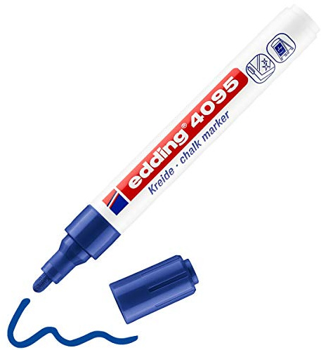 edding 4095 Kreidemarker - blau - 1 Kreidestift - Rundspitze 2-3 mm - Kreidestift für Tafel abwischbar - zum Beschriften von Fenster, Glas, Spiegel - Tafelstift mit deckenden Farben