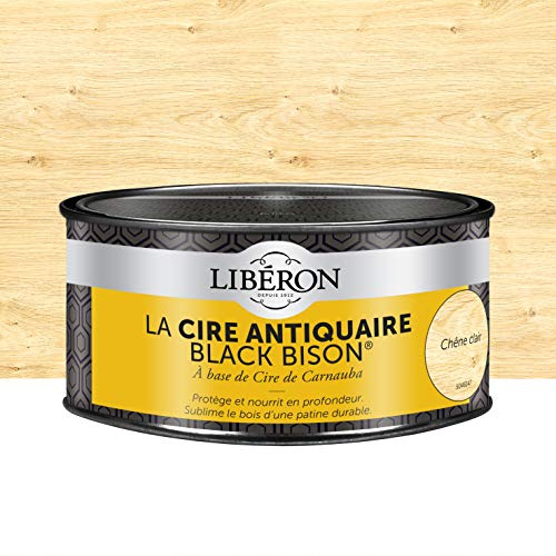 Libéron Cire Antiquaire Black Bison en Pâte, Chêne Clair, 500cc | A base de cire de Carnauba, Protège et nourrit en profondeur, Sublime le bois d'une patine durable