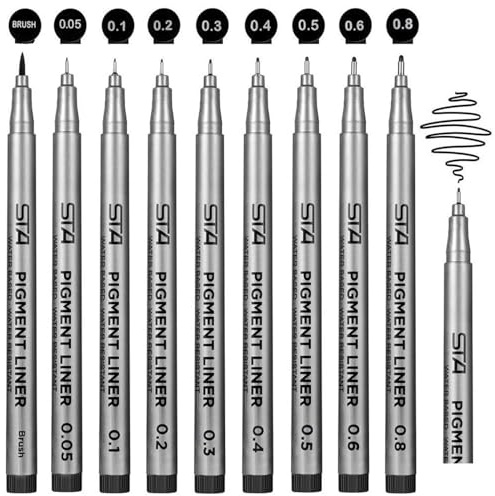 Funnasting Fineliner Pens, Black Pigment Liner Micro Liner Drawing Pens for Sketching Drawing Drafting Office Documents Comic Manga Scrapbooking and School Using