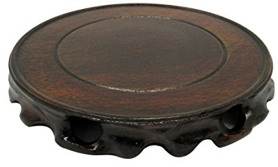 CVHOMEDECO. Rustic Vintage Rosewood Circular Display Stand Vase Pot Base Fishbowl Pedestal Stand.