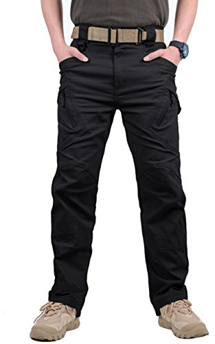 MAGCOMSEN Mens Military Trousers Cotton Ripstop Cargo Tactical Pants with Elastic Waistband Black