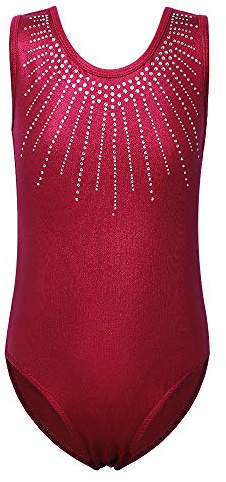 ZNYUNE Mädchen Kinder Turnbody Ärmellos Turnanzug Gymnastik Trikot Gymnastikanzug 199 WineRed 10A