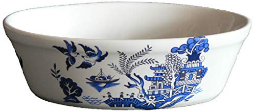 crackinchina 2 x Blue Willow Pattern Design Small Oval Pie Dishes / Baking Dishes
