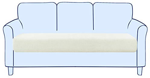 subrtex Sofa Sitzkissenbezug Stretch Sitzkissenschutz Elastischer Kissenbezüge Husse Überzug Bezug für Sofa Sitzkissen (3 Sitzer, Creme)