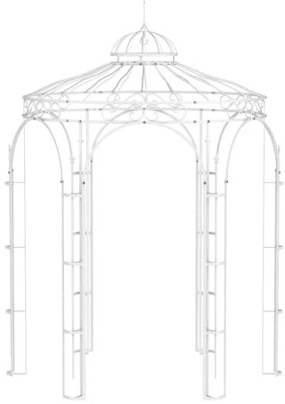 ELEO Pavillon Siena weiß - rund 2x2m Rankpavillon für den Garten handgeschmiedet Schmiedeeisen romantisch - Rosenpavillon Metall stabil rostfrei pulverbeschichtet Weiss - für draußen Winterfest